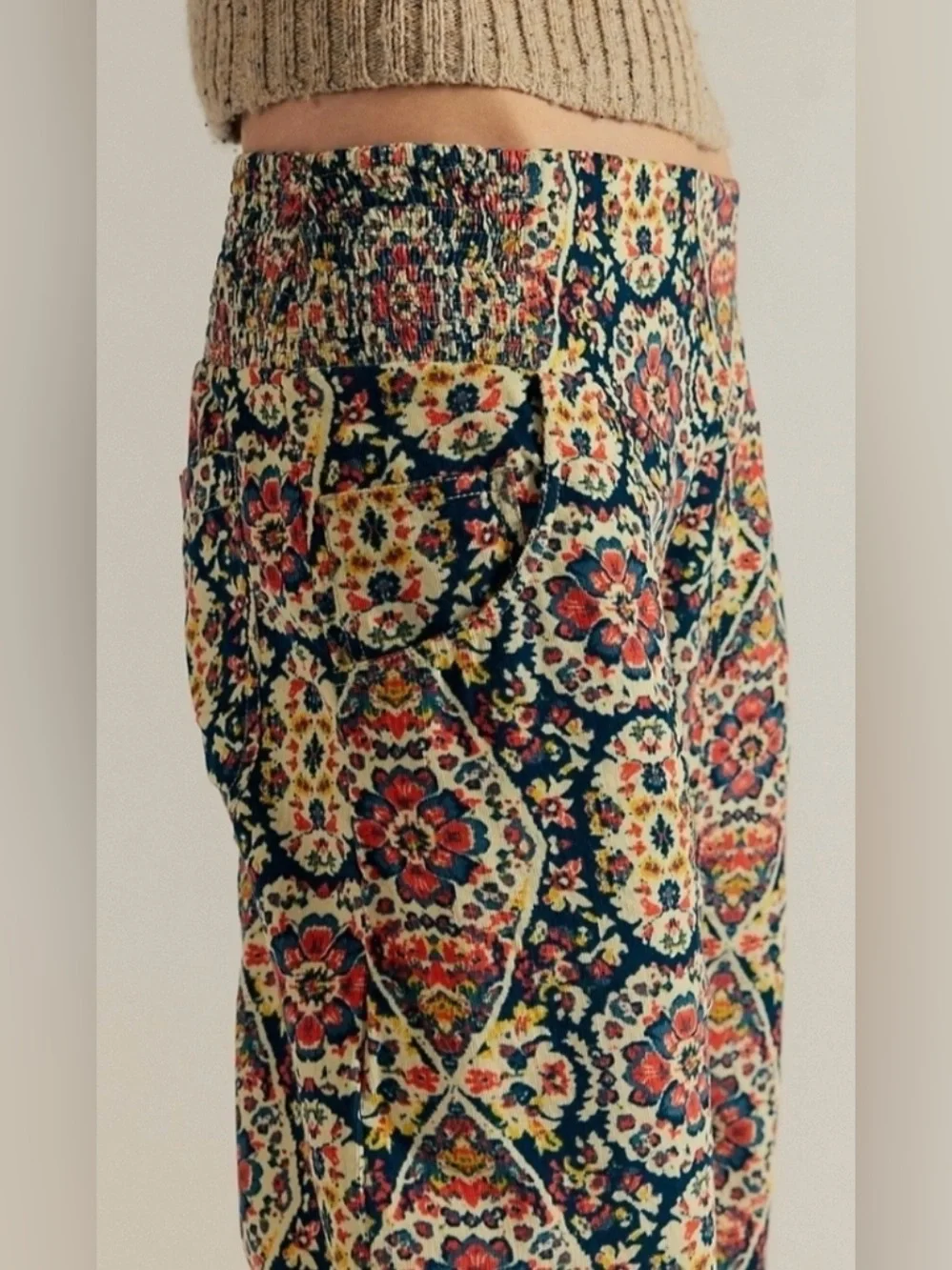 NWOT size Medium Free People Lunan Crop Harem Corduroy printed pants